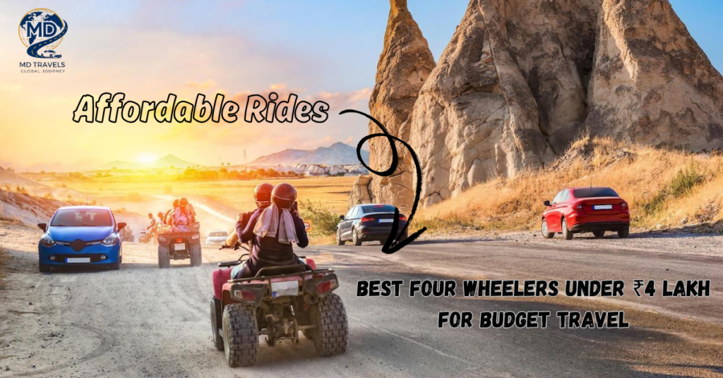 A lineup of budget four wheelers under ₹4 lakh parked side-by-side, ideal for middle-class families and budget travel in India