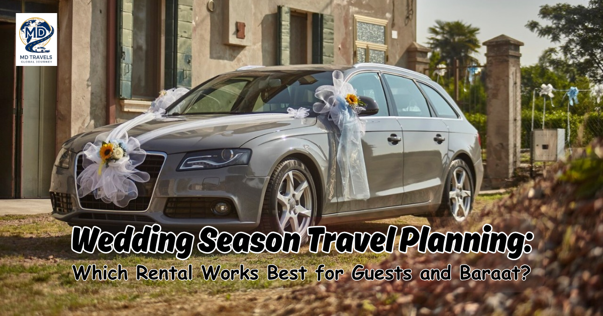 Luxury decorated wedding car with floral arrangements in Lucknow for bride and groom arrival